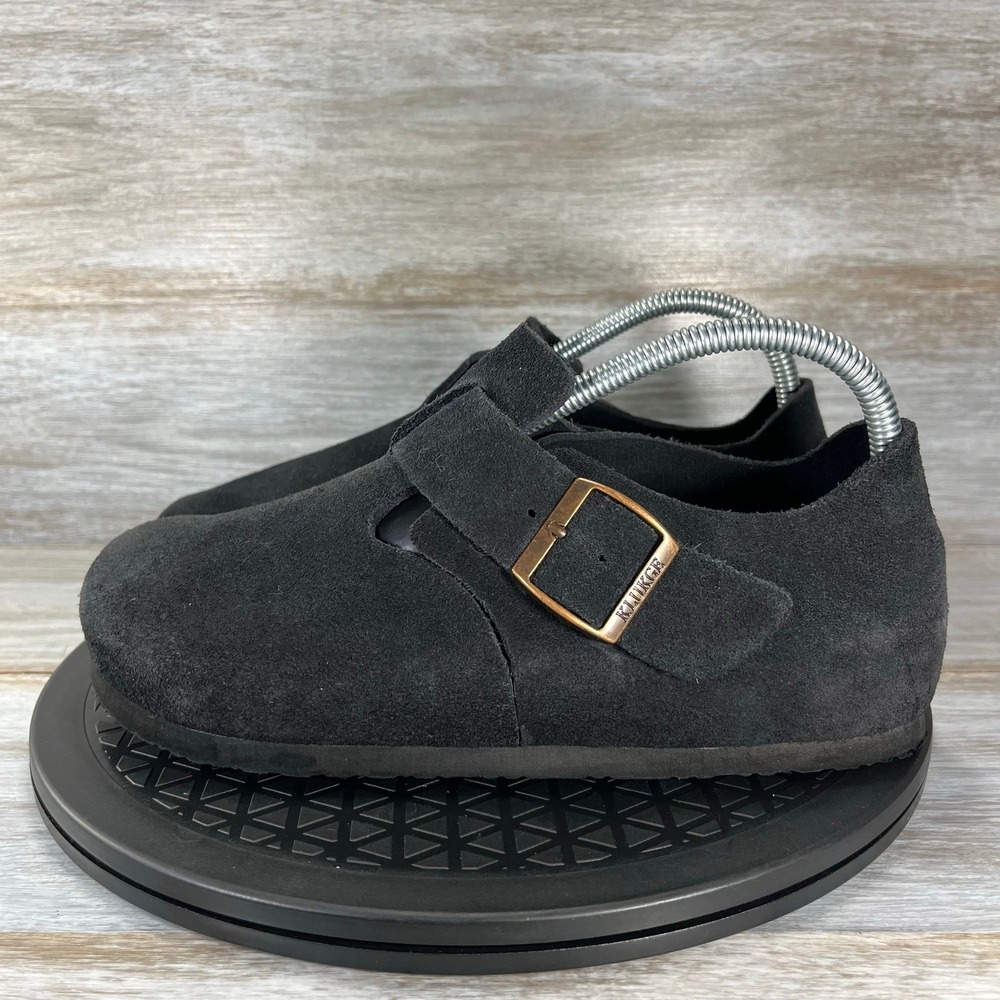 Klukge Womens Black Suede Buckle Strap Clogs Size 7 EU 39